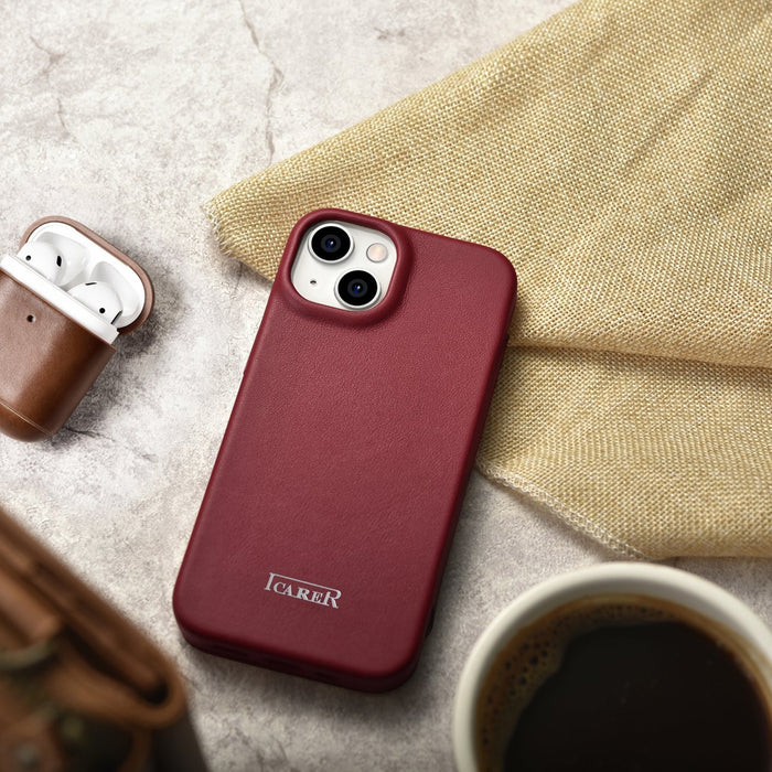 iCarer CE Premium Leather Folio Case iPhone 14 Plus Magnetic Flip Leather Folio Case MagSafe Red (WMI14220715-RD)