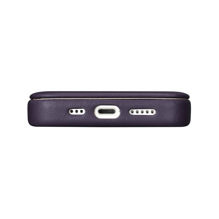 iCarer CE Premium Leather Folio Case iPhone 14 Plus Magnetic Flip Leather Folio Case MagSafe Dark Purple (WMI14220715-DP)