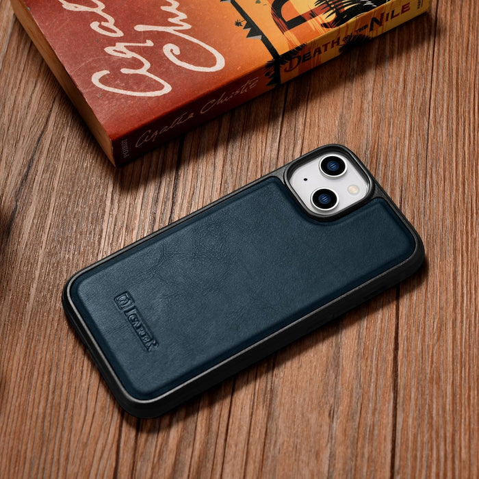 iCarer Leather Oil Wax case covered with natural leather for iPhone 14 blue (WMI14220717-BU)