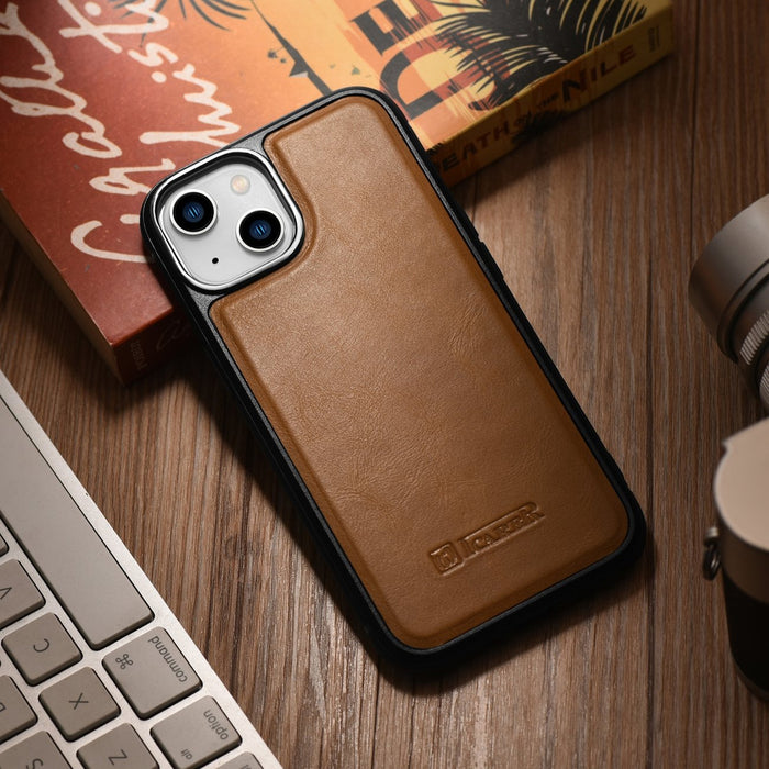 iCarer Leather Oil Wax case covered with natural leather for iPhone 14 brown (WMI14220717-TN)