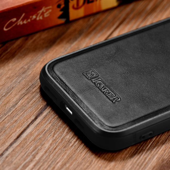 iCarer Leather Oil Wax case covered with natural leather for iPhone 14 Plus black (WMI14220719-BK)