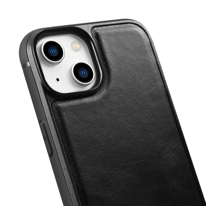 iCarer Leather Oil Wax case covered with natural leather for iPhone 14 Plus black (WMI14220719-BK)