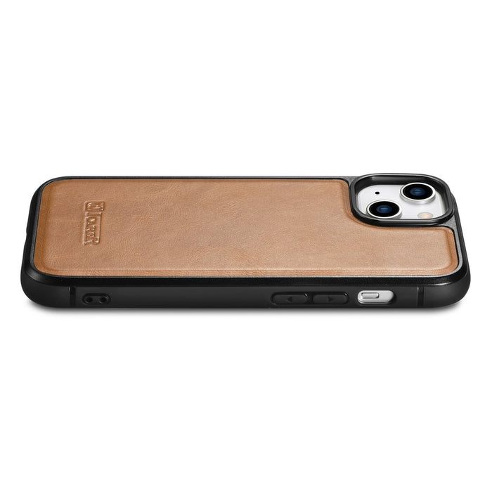 iCarer Leather Oil Wax case covered with natural leather for iPhone 14 Plus brown (WMI14220719-TN)