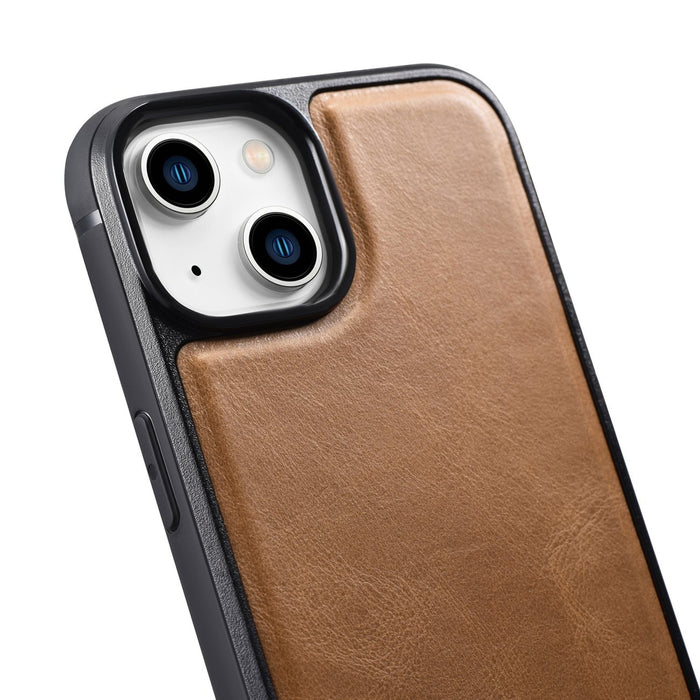 iCarer Leather Oil Wax case covered with natural leather for iPhone 14 Plus brown (WMI14220719-TN)