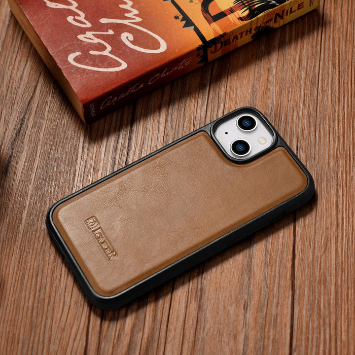 iCarer Leather Oil Wax case covered with natural leather for iPhone 14 Plus brown (WMI14220719-TN)