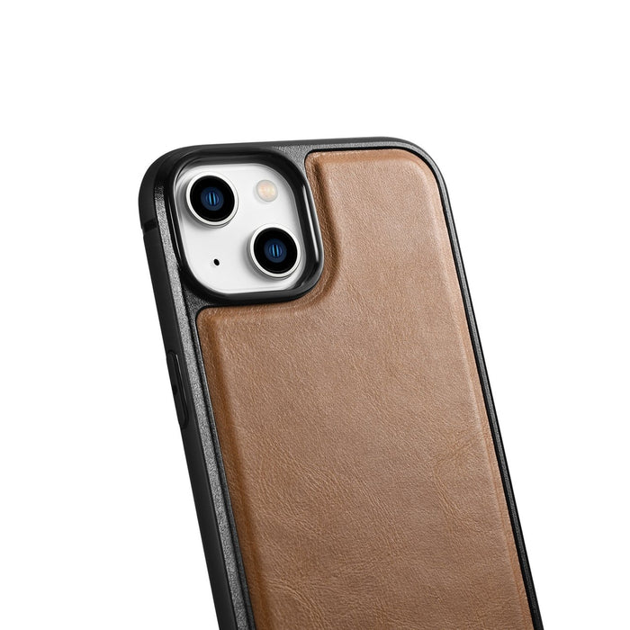 iCarer Leather Oil Wax case covered with natural leather for iPhone 14 Plus brown (WMI14220719-TN)