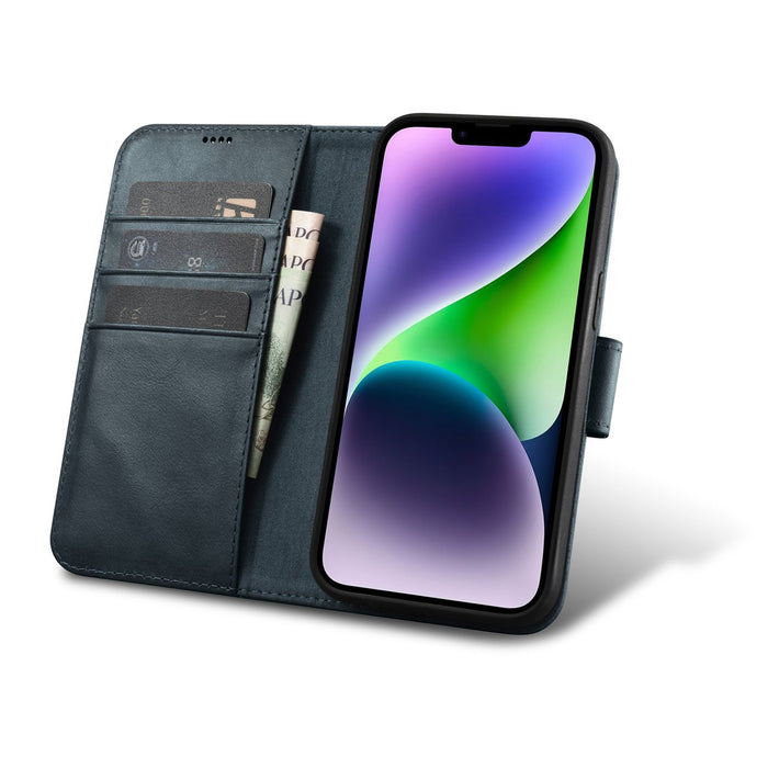 iCarer Oil Wax Wallet Case 2in1 Case iPhone 14 Anti-RFID Leather Flip Case Blue (WMI14220721-BU)
