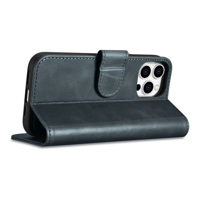iCarer Oil Wax Wallet Case 2in1 Cover iPhone 14 Pro Anti-RFID Leather Flip Case Blue (WMI14220722-BU)