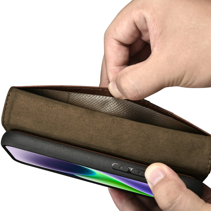 iCarer Oil Wax Wallet Case 2in1 Cover iPhone 14 Plus Anti-RFID Leather Flip Case Brown (WMI14220723-BN)