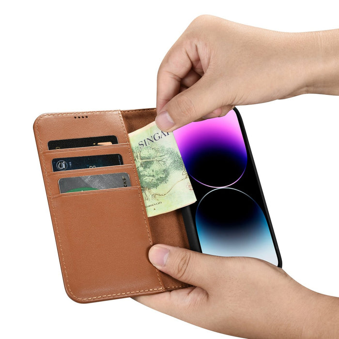 iCarer Wallet Case 2in1 Cover iPhone 14 Pro Max Leather Flip Cover Anti-RFID Brown (WMI14220728-BN)