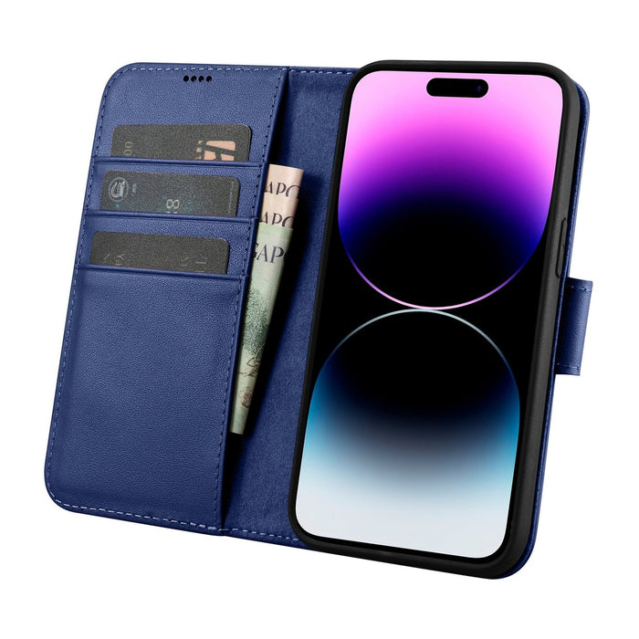 iCarer Wallet Case 2in1 Cover iPhone 14 Pro Max Leather Flip Case Anti-RFID Blue (WMI14220728-BU)