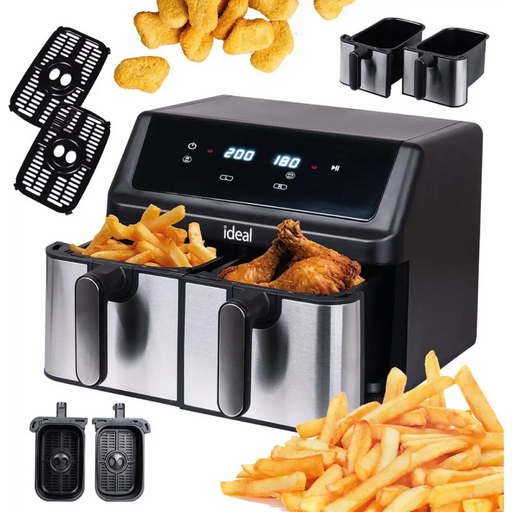 IDEAL Fat-free fryer double horizontal 9L 8 functions - including food drying - FryersAGD-FRY<<<Home Appliance
