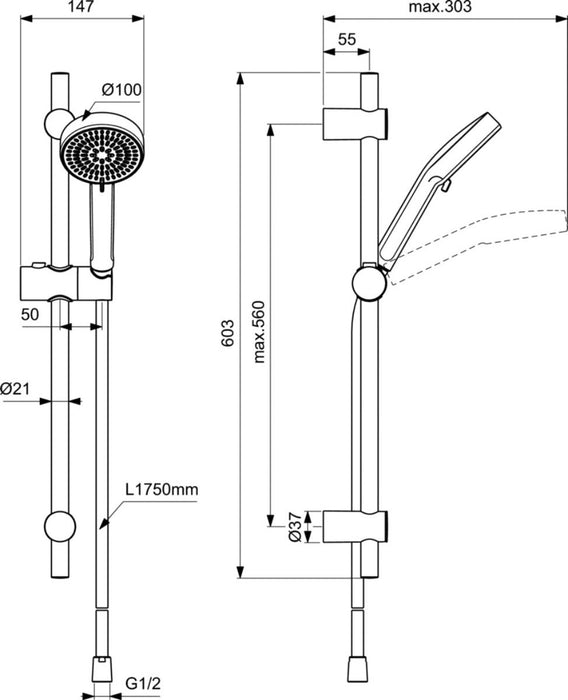 TUBULAR SUSPENSION IDEALRAIN ALU+ 600MM
