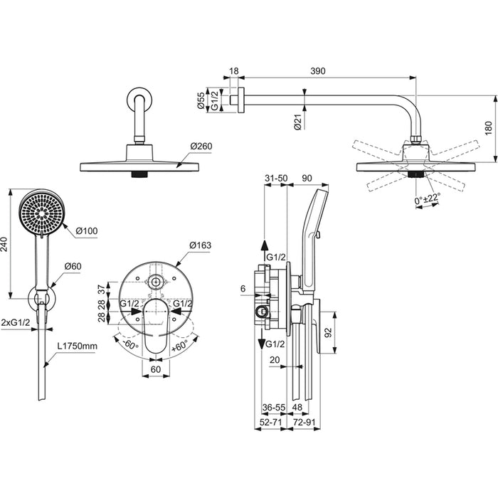 BUILT-IN SHOWER SET IDEALSTANDARD CERAFINE O