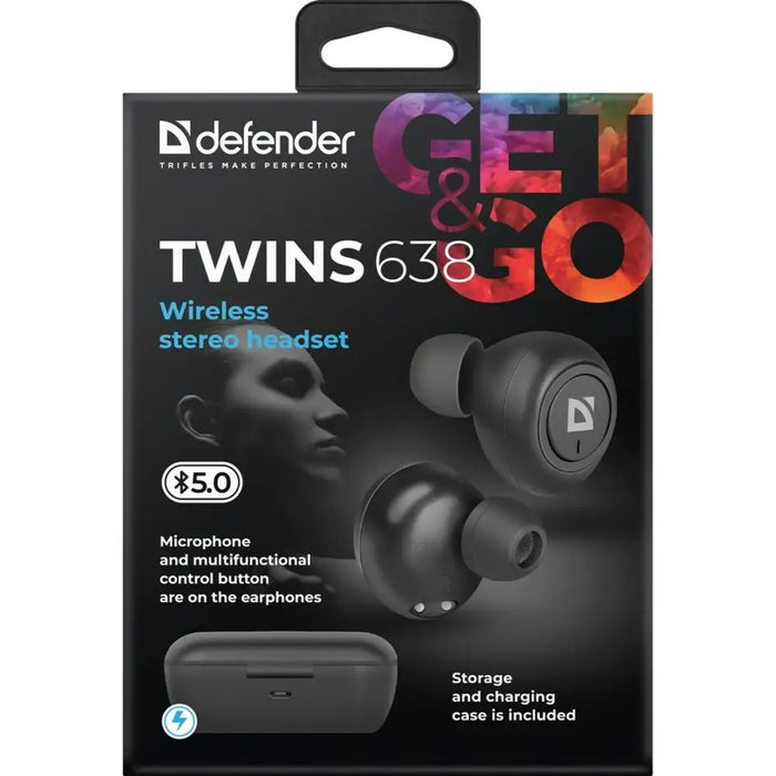 In-ear Bluetooth Headphones Defender Twins 638 Black - Безжични слушалки<<<Електроника Звук<<<Компютри|