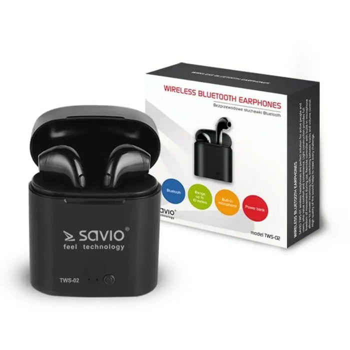 In-ear Bluetooth Headphones Savio TWS-02 Black Graphite - Безжични слушалки<<<Електроника Звук<<<Компютри|
