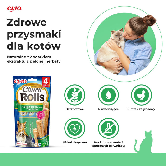 INABA Churu Rolls Chicken recipe wraps Tuna recipe - cat treats - 4x10 g
