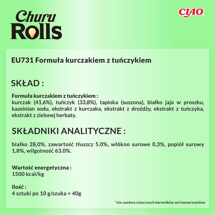 INABA Churu Rolls Chicken recipe wraps Tuna recipe - cat treats - 4x10 g