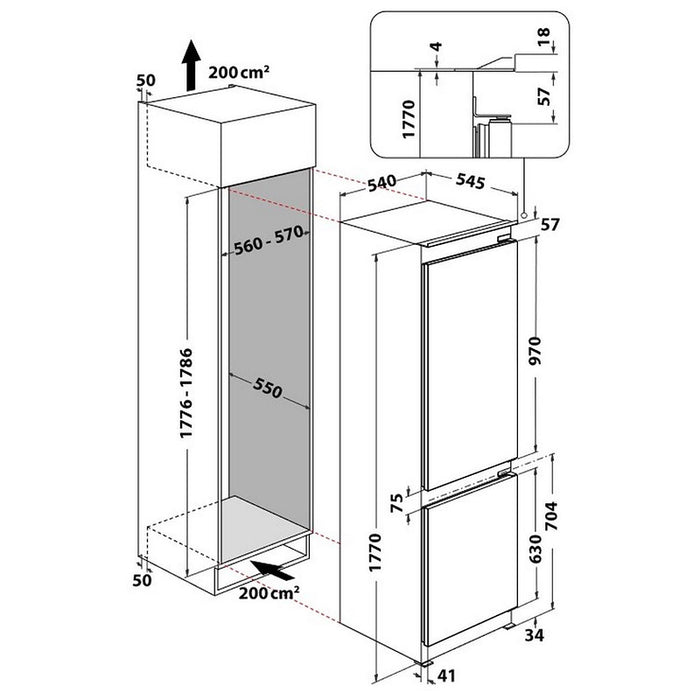 Built-in refrigerator with freezer Indesit INC18 T112, 250 l, E, No Frost, Yes