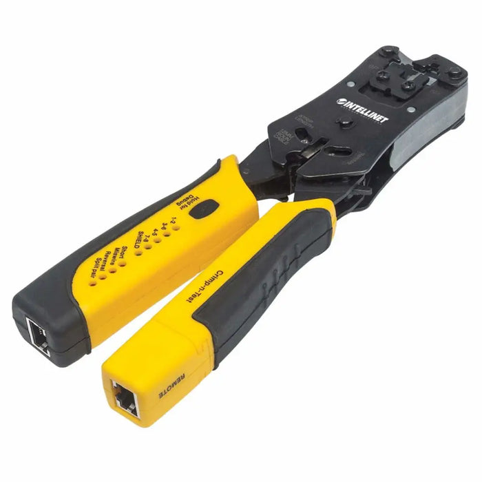 Intellinet Universal Modular Plug Crimping Tool and Cable Tester 2-in-1 Crimper and Cable Tester: Cuts Strips
