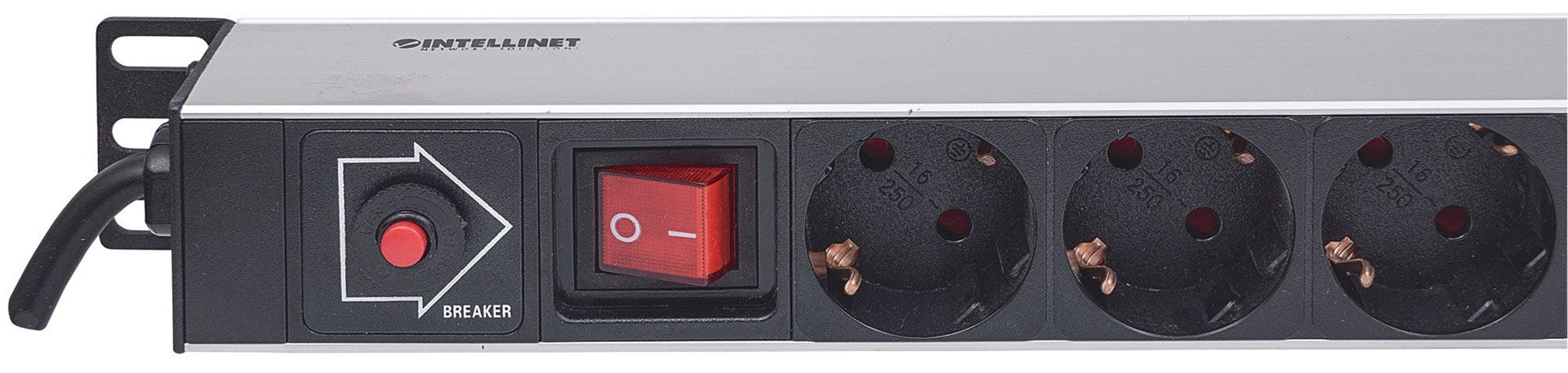 Intellinet Vertical Rackmount 12-Output Power Distribution Unit (PDU), EU CEE 7/3 Outlets, With On/Off Switch and Overload Protection, Built-in 1.8m Power Cord with EU CEE 7/4 Plug
