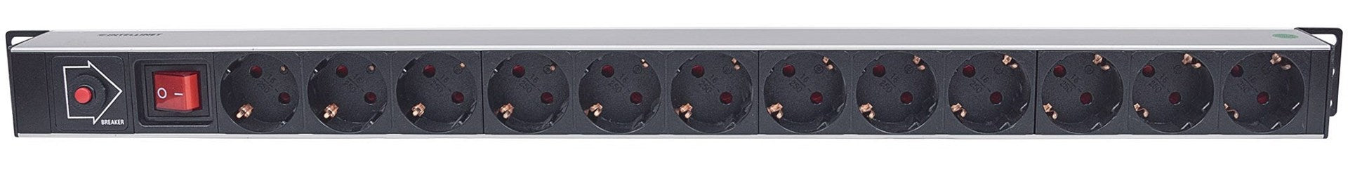 Intellinet Vertical Rackmount 12-Output Power Distribution Unit (PDU), EU CEE 7/3 Outlets, With On/Off Switch and Overload Protection, Built-in 1.8m Power Cord with EU CEE 7/4 Plug