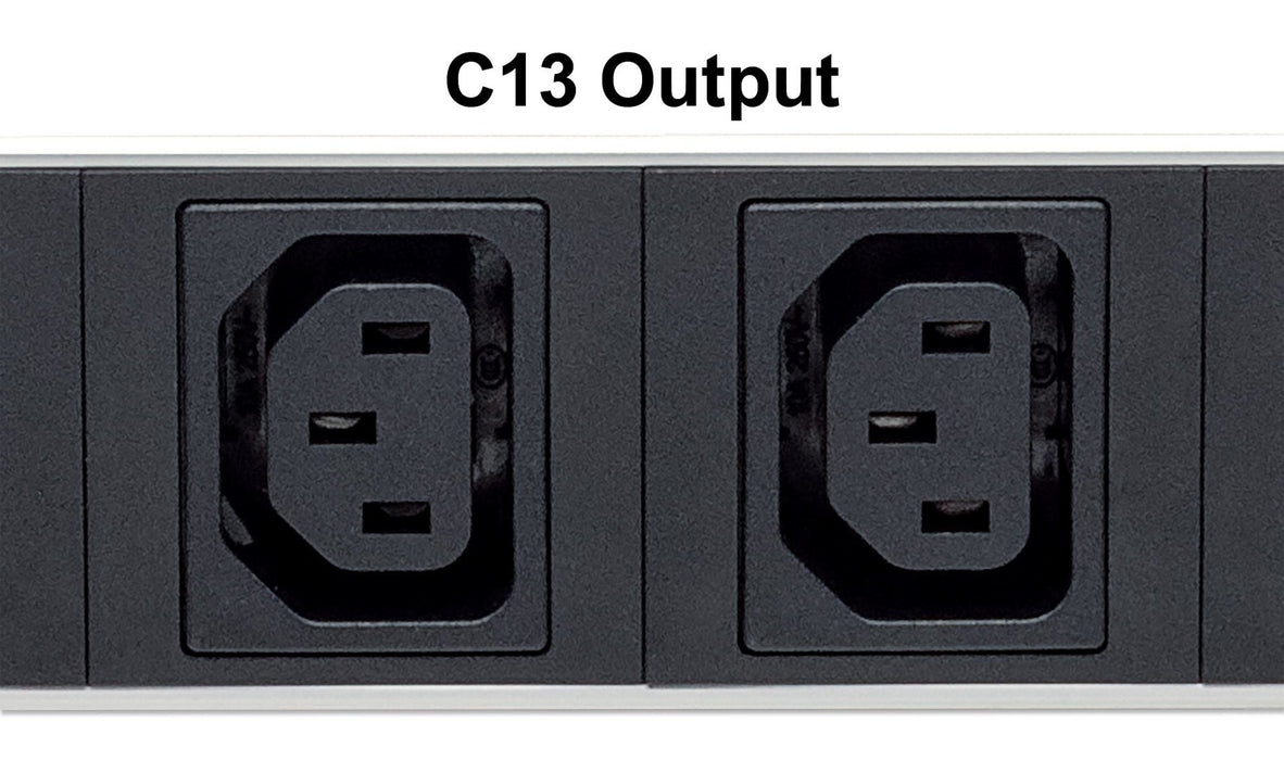 Intellinet Vertical Rackmount 24-Output Power Distribution Unit (PDU), 20 x C13 & 4 x Output C19, Removable Power Cable, Rear C20 Input