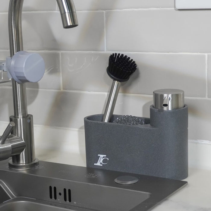 LIQUID SOAP DISPENSER WITH BRUSH HOLDER GRAY INTER CERAMIC