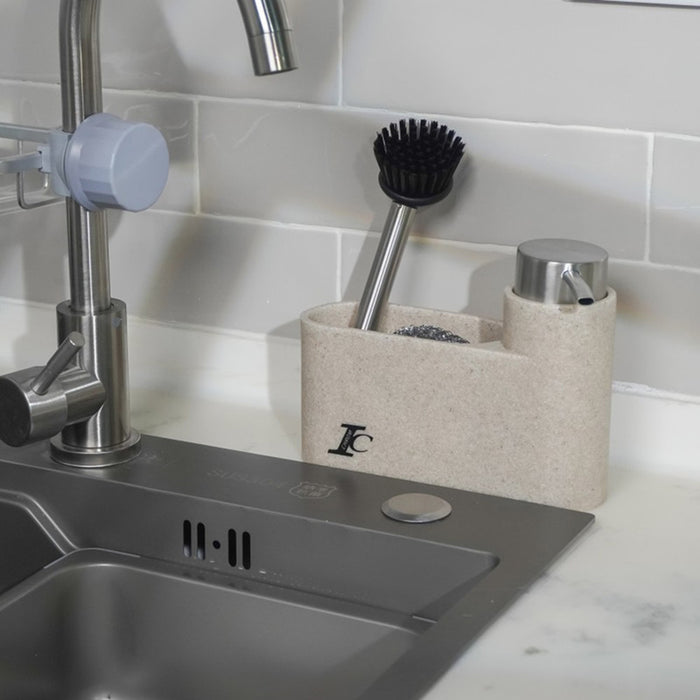LIQUID SOAP DISPENSER WITH BRUSH HOLDER BEIGE INTER CERAMIC