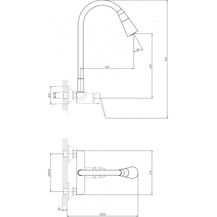 WALL MIXER FOR KITCHEN INTER CERAMIC LINNI GRAY