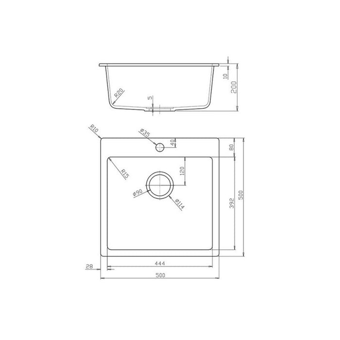 GRANITE KITCHEN SINK 5050 INTER CERAMIC SQUARE 50X50X20 CM GRAY