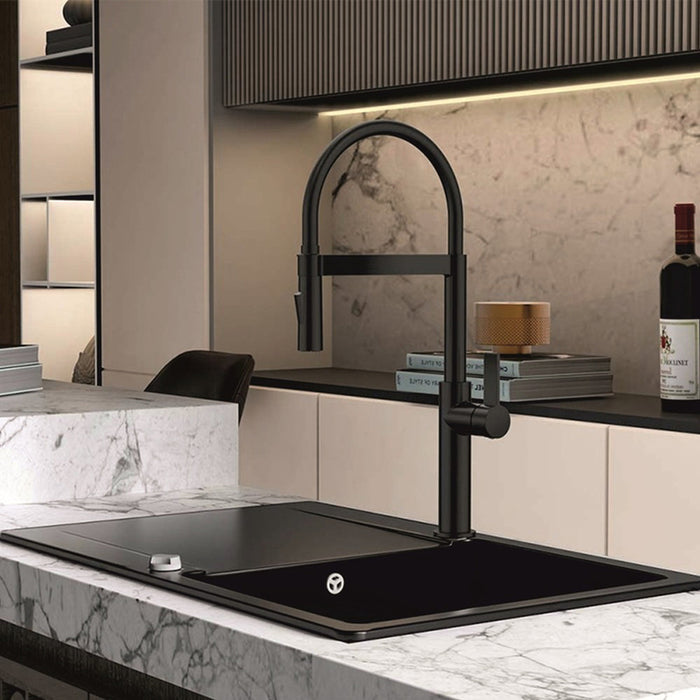 INTER CERAMIC MATT BLACK KITCHEN FAUCET WITH PULL-OUT SHOWER