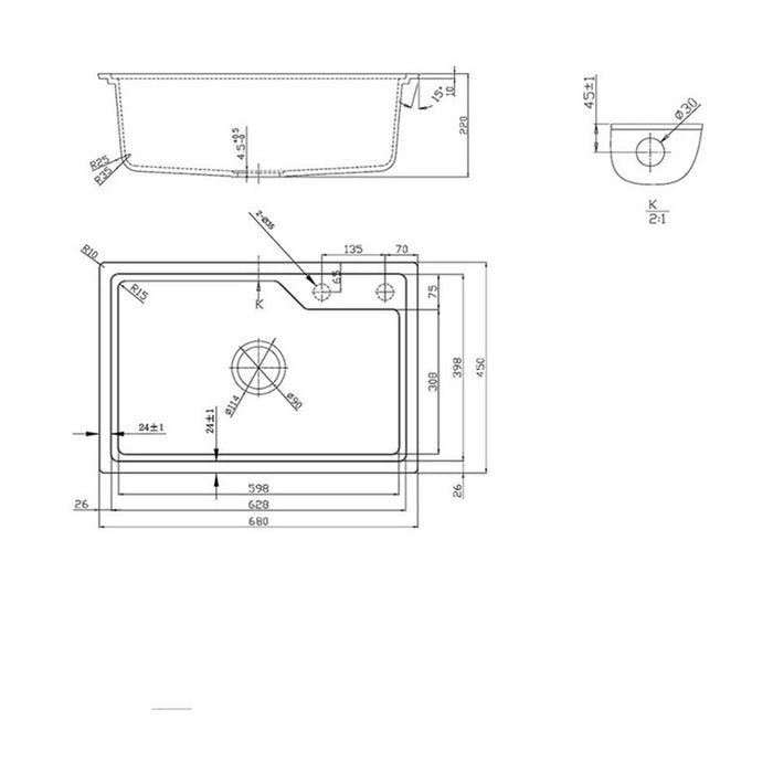 GRANITE KITCHEN SINK 8315 RECTANGULAR INTER CERAMIC 68X45X22 CM BLACK