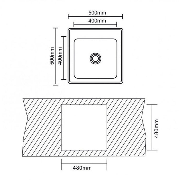 KITCHEN SINK INTER CERAMIC ICK 5050 TEMPICO 50X50X19 CM.