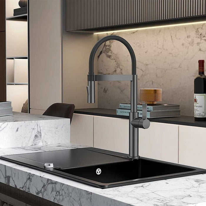 KITCHEN FAUCET WITH PULL-OUT SHOWER INTER CERAMIC GUN GRAY
