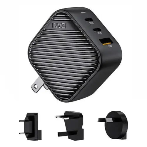 INVZI GanHub 2x USB-C + USB wall charger 65W EU/UK/AU/US (black) - mains chargers<<<Chargers<<<GSM