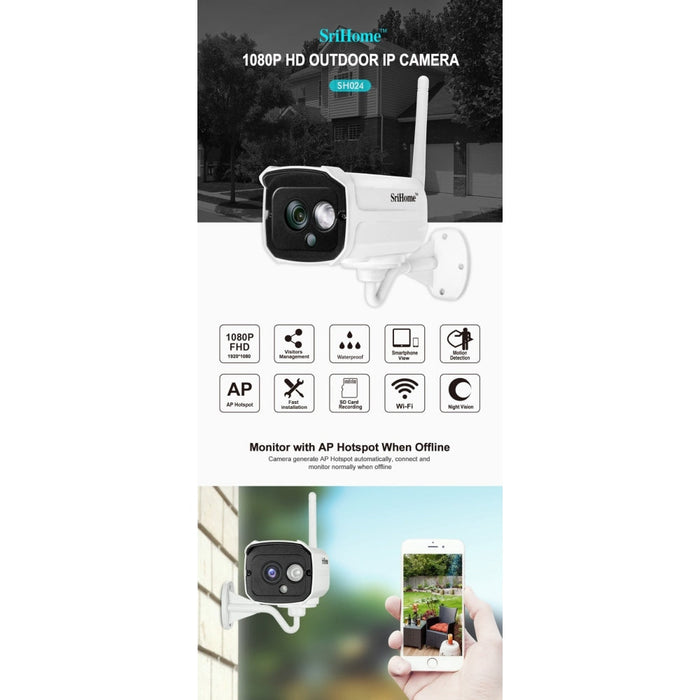 IP camera Sricam SriHome SH024 1080P HD 2.0MP Wifi CCTV waterproof SD card night vision for outdoor and indoor