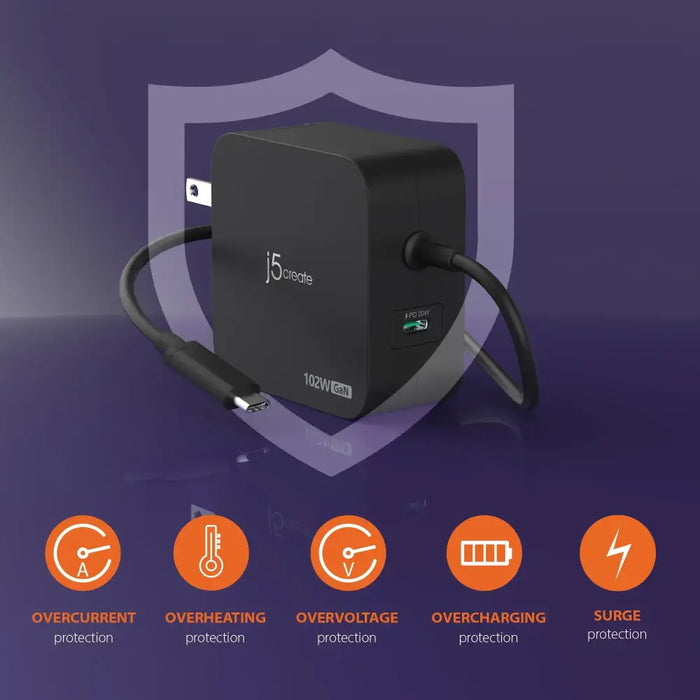 j5create JUP25102V Charger 220V- GaN 102W USB-C 2 ports- for laptops tablets phones - Захранвания за лаптопи<<<Лаптопи