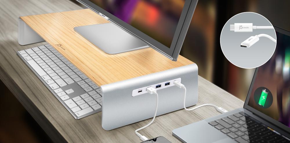 j5create JCT425 8 in 1 USB Type-C/PD/4K HDMI/ 6-Port USB 3.0 Monitor Stand