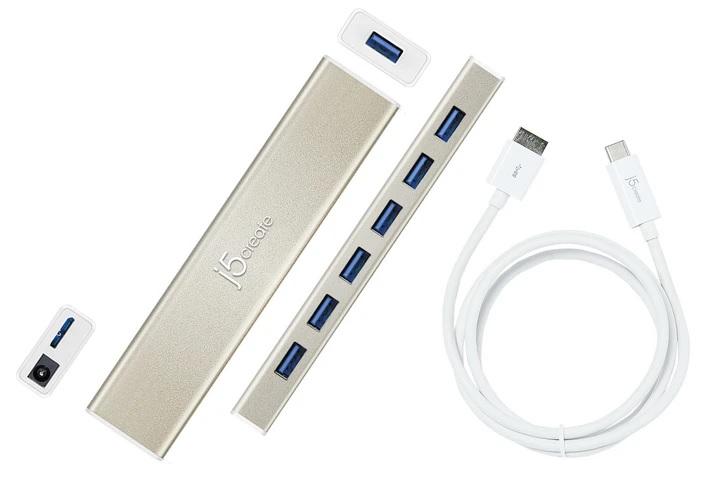 Hub 7-port J5 Create USB-C JCH377, USB 3.0, 1:7, White
