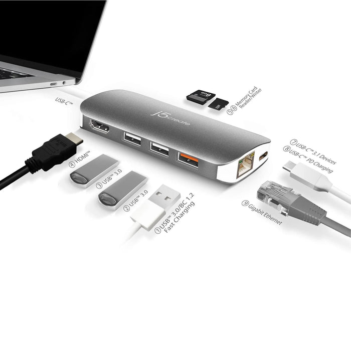 Docking station j5create Multi-Port JCD383, USB, HDMI, Ethernet, SD, microSD