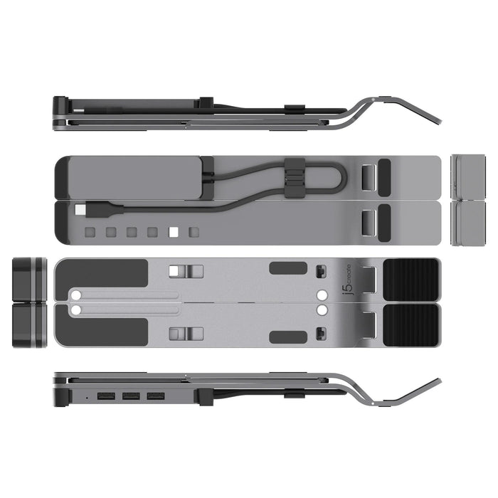Laptop stand j5create JTS223, 4 port USB-C hub, Aluminum