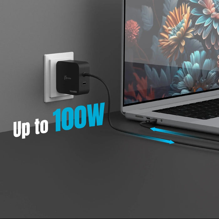 j5create JUP25102V Charger 220V- GaN 102W USB-C 2 ports- for laptops, tablets, phones