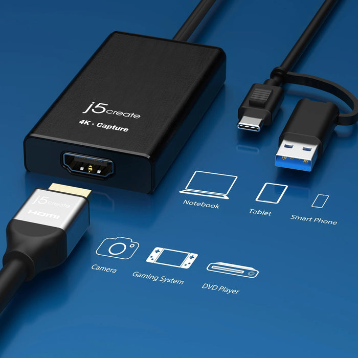 Capture adapter j5create JVA11, HDMI - USB-C, 4K, Black
