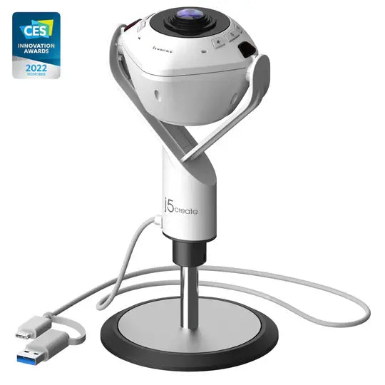 Video conference camera, j5create JVU368,360°,Full HD 1080p,USB™ UVC/UAC plug-and-play,HDR,AI function