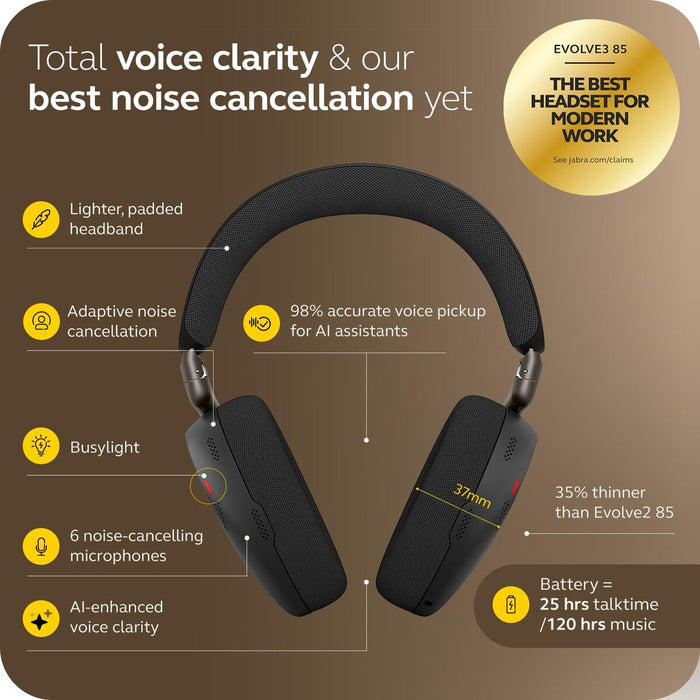 Bluetooth Headband Headphones Jabra EVOLVE3 85 LINK390C Black