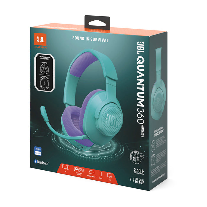 JBL Quantum 360 Cyan Wireless Gaming Headphones with Microphone