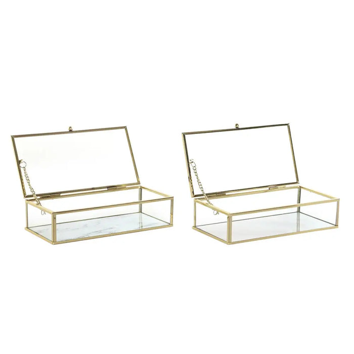 Jewelry box DKD Home Decor Golden Metal Crystal 20 x 11 x 5 cm 22 x 12 x 7 cm (2 Units) - Декорация и Осветление<<<Дом