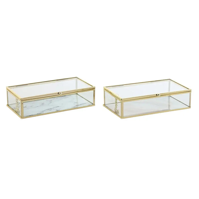 Jewelry box DKD Home Decor Golden Metal Crystal 20 x 11 x 5 cm 22 x 12 x 7 cm (2 Units) - Декорация и Осветление<<<Дом