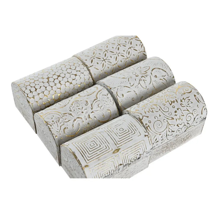 Jewelry box DKD Home Decor White Golden Aluminium Mango wood 7,5 x 5,3 x 5,3 cm (6 Units) - Декорация и
